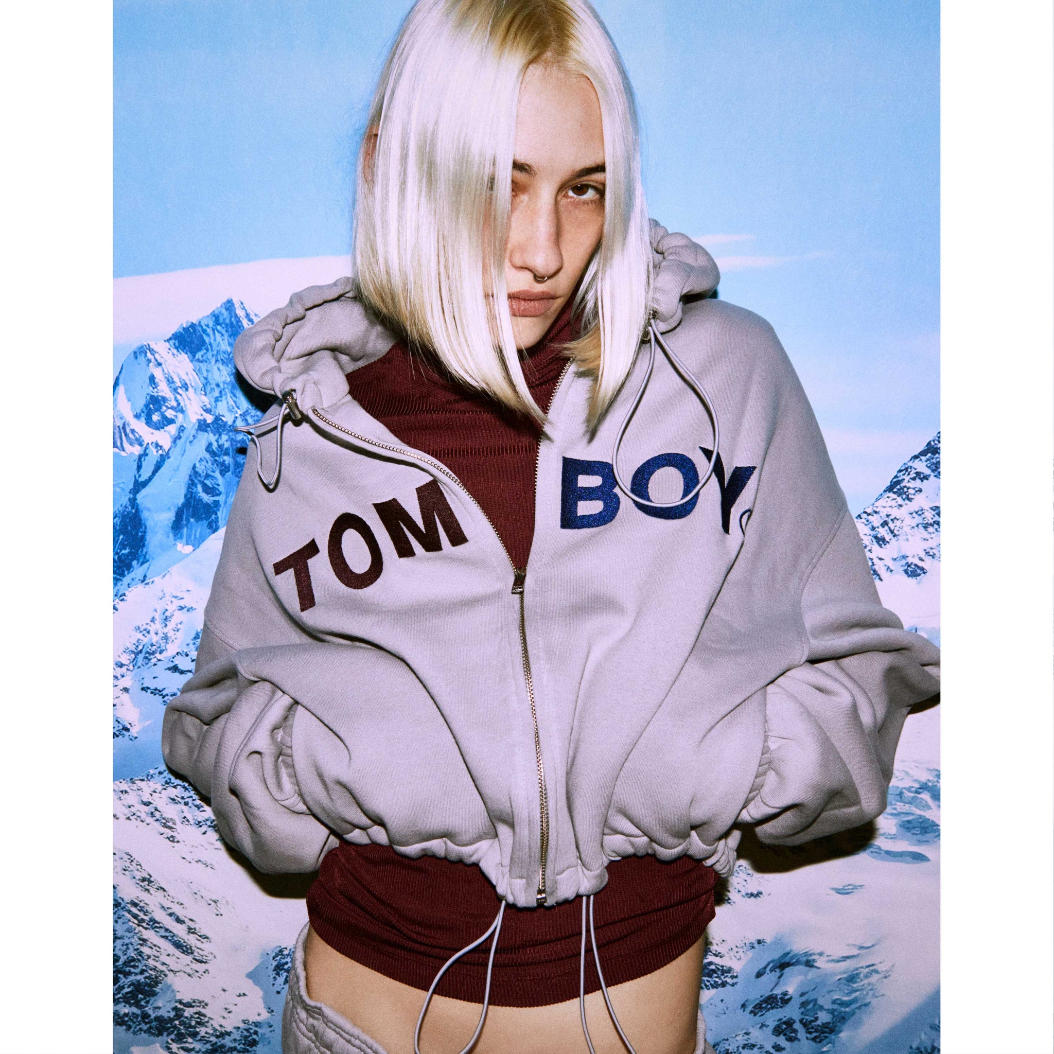 GREY RUSH CROP HOODIE