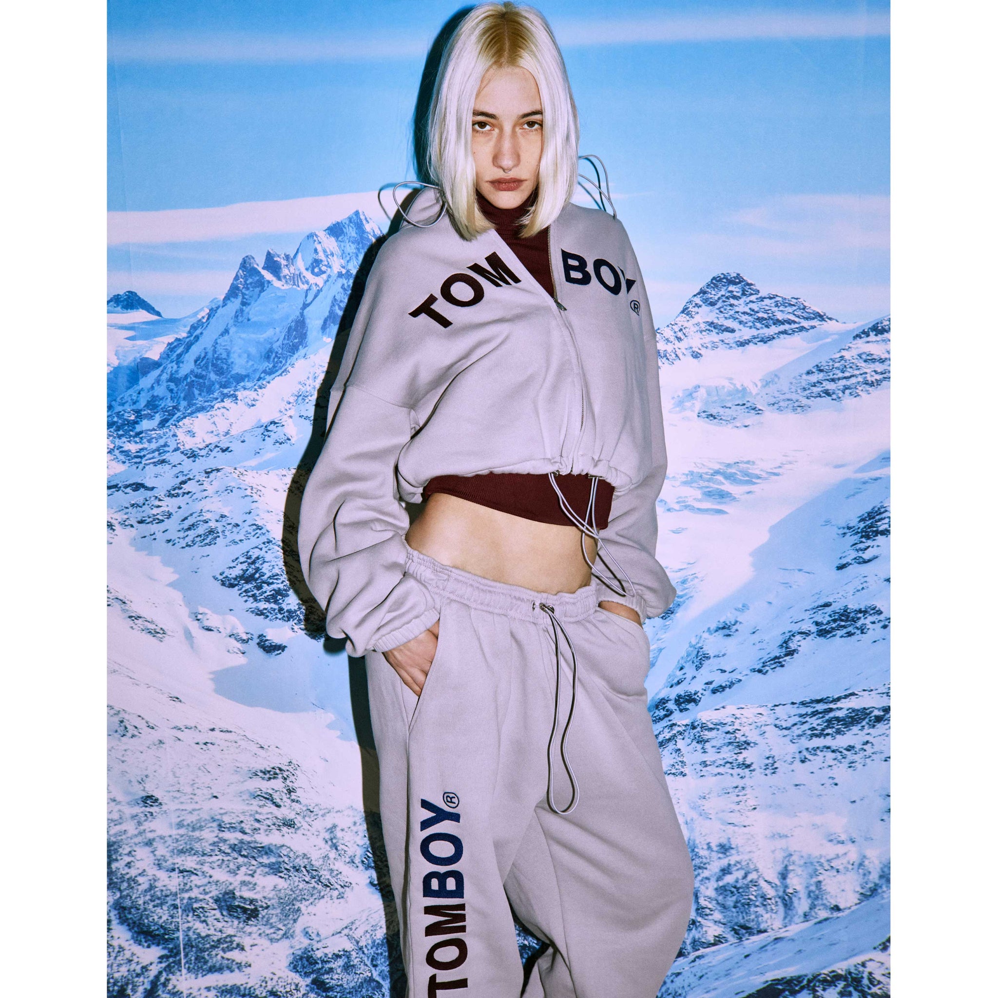 GREY RUSH CROP HOODIE